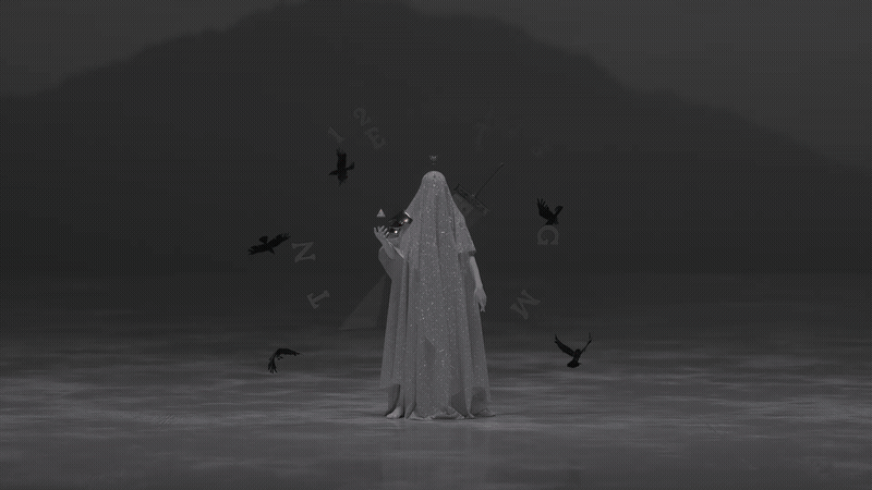 Wide monochrome phantom animation created in Cinema 4D